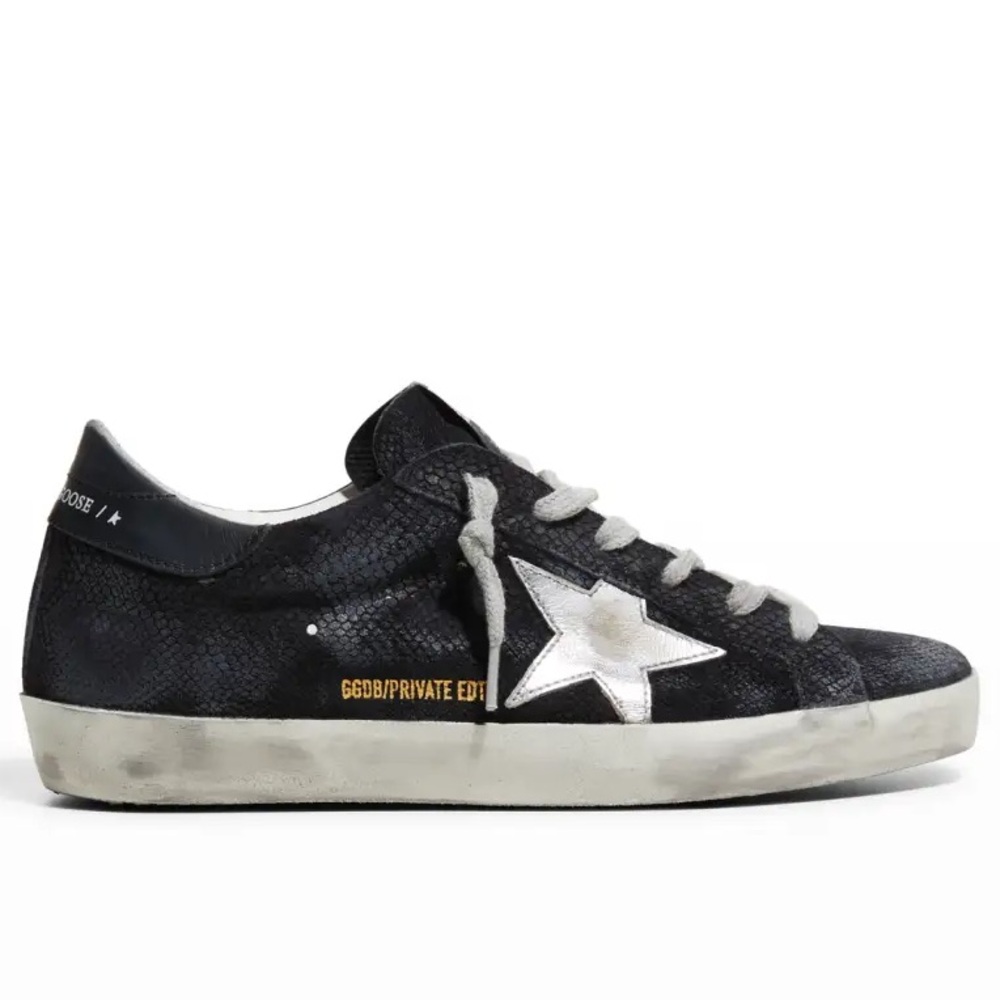 GOLDEN GOOSE Super Star Snake-Embossed Black Suede Low-Top Sneakers (10B) $605